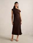 Paris Draped Mesh Midi Dress - 18 Chocolate