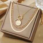 3-PIECE Women's Layered Necklace Set Simple Laminated Snake Bone Chain With Coin Pendant Zinc Alloy Vacation & Casual Dating Sty