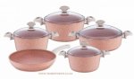 Falez Cast Alu Golden Pink With Glass Lid Set 9C Set