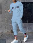 2PCS Men's Long Sleeve T-Shirt + Pants Co-ord Set 'paris' & Stripe Print Casual Suit All-season Fit Streetwear