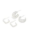 Silver Rectangle & Double Hoop Earrings 2-PACK
