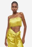 Fringed Satin Cropped Top - Yellow