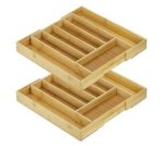 2 - Pack Expandable Cutlery Drawer Organiser Bamboo Tray
