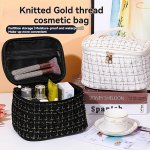Large Capacity Travel Toiletry Bag Portable Cosmetic Organizer With Plaid Design Soft Fabric Construction
