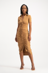 Bell A Short Sleeve Ruched Midi Dress - Toasted Coconut - XS