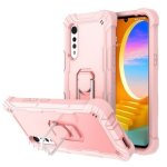 For LG Velvet PC + Rubber 3-LAYERS Shockproof Protective Case With Rotating Holder Rose Gold