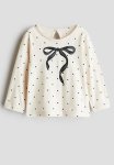 Printed Cotton Jersey Top - Cream bow