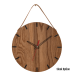 Liam Wall Clock In Oak - 300MM Dia Natural Sleek Red Second Hand