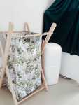 Washing Basket Wooden Stand Monster Leaf Print