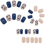 24 Piece Glossy Blue & Nude Leopard Print Press-on Nails Set