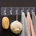 Fashion Transparent Plastic Wall-mounted Utility Hooks - Easy Install Punch-free Traceless Adhesive 6-HOOK Row For Bathroom & Cl