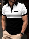 Men's Casual Striped Short Sleeve Lapel Shirt Chic Sports Top For Summer Outdoor Activities
