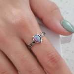 Liv 925 Sterling Silver Synthetic Opal Pear Ring - Size 6