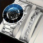 2 Pcs Exquisite Men's Quartz Watches & Stylish Stainless Steel Watch Chains - Fashionable Durable Perfect Gift For Valentine's D