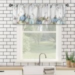 Farmhouse Style Pumpkin Leaf Pattern Kitchen Valance Autumn Harvest Plant Theme Semi-sheer Rod Pocket Curtain Peach Skin Velvet