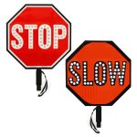 Smartsign LED Stop Slow Paddle - Reflective Hand Held Stop Slow Sign With Handle 18" Double-sided Steady flashing LED Light Mode