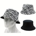 1PC Zebra Pattern Reversible Bucket Hat Uv Protection Lightweight Versatile Sun Hat Wide Brim Sports Hat For Fishing Riding Walk