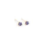 Three Claw MINI Tanzanite Stud Earrings In Yellow Gold