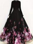 Floral & Butterfly Print High Waist Skirt Elegant Ruffle Hem Flowy Maxi Skirt Women's Clothing