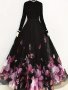 Floral & Butterfly Print High Waist Skirt Elegant Ruffle Hem Flowy Maxi Skirt Women's Clothing
