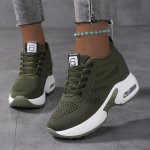 Women's Breathable Flying Woven Sneakers Casual Lace Up Outdoor Shoes Comfortable Inner Heightened Shoes For Autumn