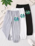3PCS Girls Cute Unicorn Los Angeles And California Letter Print Active Sweatpants Breathable Jogger Sports Pants Kids Clothing