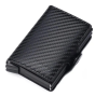 Leather Dual Aluminium Card Slot Pop Up Wallet - Black