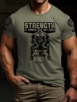 Strenhth" & Gym Pattern Print Men's Crew Neck Short Sleeve T-Shirt Casual Summer T-Shirt For Daily Wear And Vacation Resorts