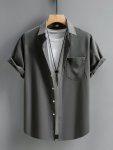 Plus Size Men's Solid Shirt For Summer Stylish Casual Short Sleeve Shirt For Males