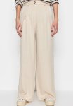 Linen Look Wide Leg Woven Trousers - Ecru