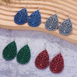 4 Pairs Set Pretty Craved Hollow Leaf Shaped Dangle Earrings Wooden Jewelry Bohemian Simple Style Unique Statement Female Ear De