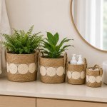Woven Baskets Set Of 4 - Brown And White Spiral Detail