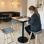 Square Bar Table 104 Cm Height With Black Pedestal Base