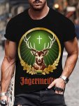 Novelty 3D Deer Pattern Print Men's Crew Neck Short Sleeve T-Shirt Casual Summer T-Shirt For Daily Wear And Vacation Resorts