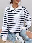 Striped Drop Shoulder Pullover Sweatshirt Casual Long Sleeve Crew Neck Sweatshirt For Fall & Winter Women's Clothing