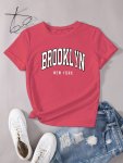 Letter Print Crew Neck T-Shirt Casual Short Sleeve Top For Spring & Summer Women's Clothing