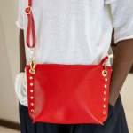 Goldair Gold Stud Eyelet Genuine Leather Bag - Red Free