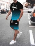 Running Cheetah Pattern Print Men's Casual Two-piece Set Crew Neck Short Sleeve T-Shirt & Drawstring Shorts With Pockets Breatha