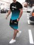Running Cheetah Pattern Print Men's Casual Two-piece Set Crew Neck Short Sleeve T-shirt & Drawstring Shorts With Pockets Breathable And Soft Outfits For Summer Outdoor Sports
