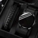 2PCS Men's Fashion Set: Quartz Watch With Mesh Band & Stylish Braided Faux Leather Bracelet - Perfect Gift For Him Birthday Grad