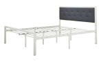 Metal Solteiro Bed With Upholstered Headboard Grey & White - Queen