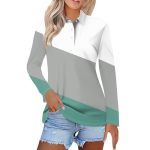 Polo Shirts For Womens V Neck Lapel Long Sleeve Tops With Collar Button Fall Loose Golf Casual Business Tunic BLOUSES2-LIGHT Gre