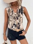 Tie Dye Notched Neck Blouse Elegant Sleeveless Blouse For Spring & Summer Women's Clothing