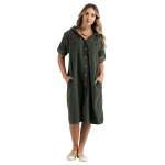Crochet Pocket Corduroy Hooded Dress - Forest Green L xl