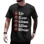 Eat Sleep Gaming Anime Repeat Shirt Men - Eat Sleep Anime Shirts For Men - Otaku Japanese Graphic Tee - Unisex Japanese Graphic