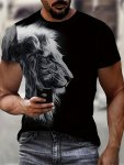 Men's Lion Print T-Shirt Casual Short Sleeve Crew Neck Tee Men's Clothing For Outdoor