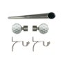 Matoc 25MM Single Curtain Pole Set - Silver - Crystal Ball Finials - 1.0M