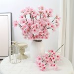 2PCS Cherry Blossom Branches - Faux Peach & Plum Flowers For Home Decor Wedding Centerpieces & Tabletop Displays