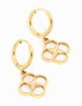 Waterproof Gold Plated Stainless Steel Pearl & Flower Hoop Earrings
