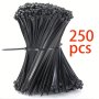 50/250Pcs Cable Ties Heavy Duty 10.16cm 15.24cm 20.32cm 25.4 Cm Plastic Wire Ties With 22.68 KG Tensile Strength Self-Locking Black Nylon Cable Tie For Indoor And Outdoor